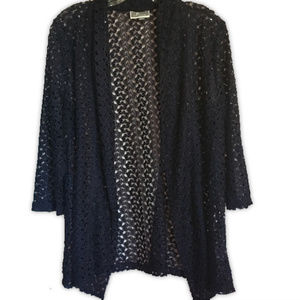 JM Collection Navy Cardigan, Open Knit Design P/XL